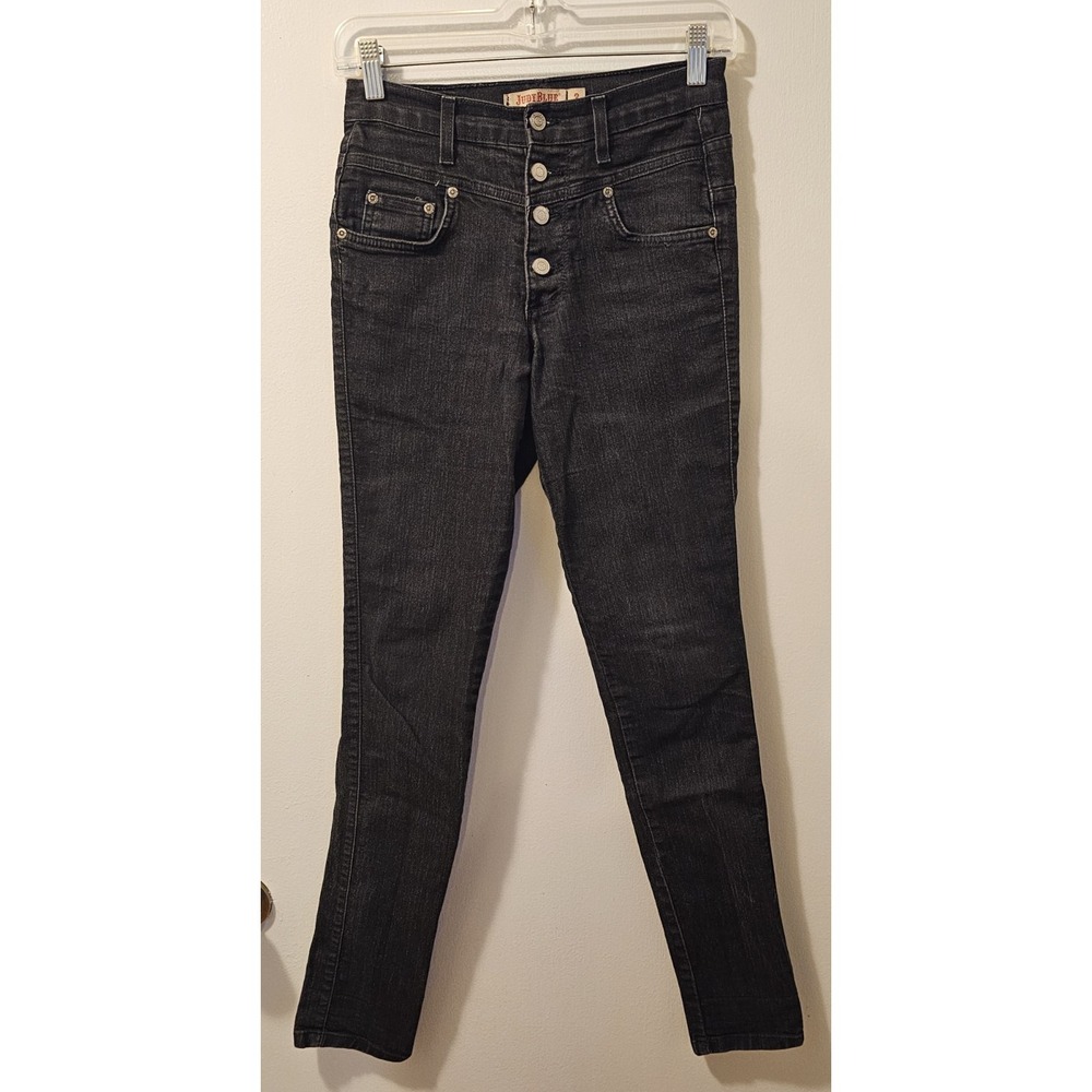 Vintage Judy Blue Jeans Black Denim Womens Sz 3 USA Made Button Fly Slim Stretch